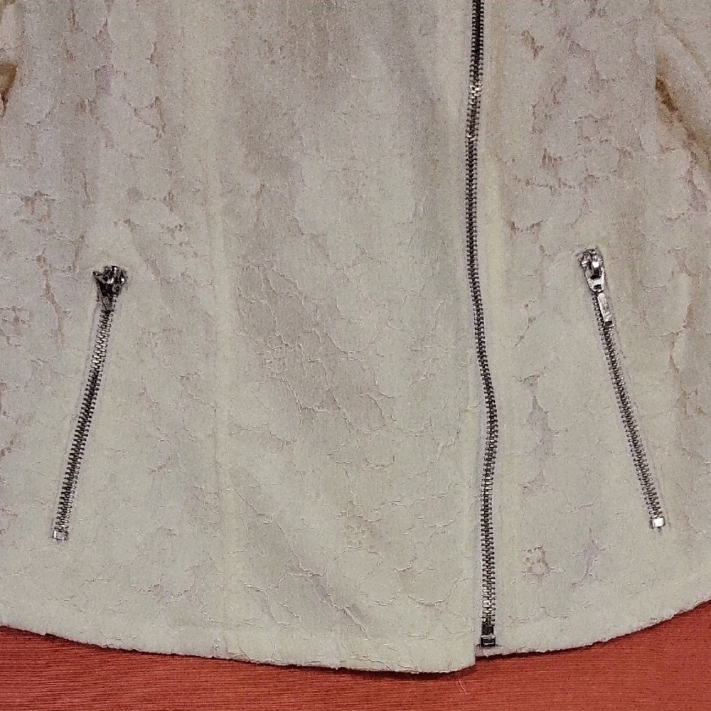INC International Concepts Cream Lace Leather Jacket - Picture 6 of 6